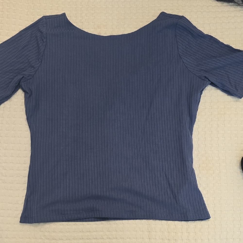 Abercrombie & Fitch Ribbed Blue Short Sleeve Top - Picture 3 of 5